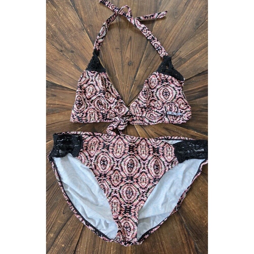 Swimsuits For All bikini, striking pink & black geometric ikat-style - Size 16